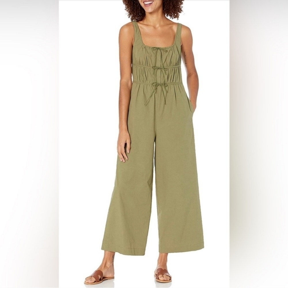 Rebecca Taylor Full Length Poplin Jumpsuit Green Sleeveless Size 16